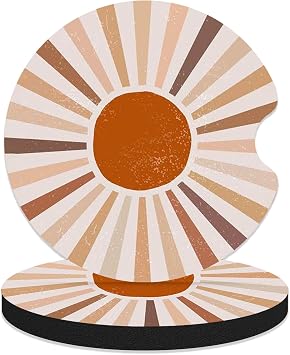 Car Coasters for Cup Holders - Boho Aesthetic Sunset | 2 Pack Non-Slip Universal Rubber Car Cup Coaster for Women Men, Car Interior Accessories