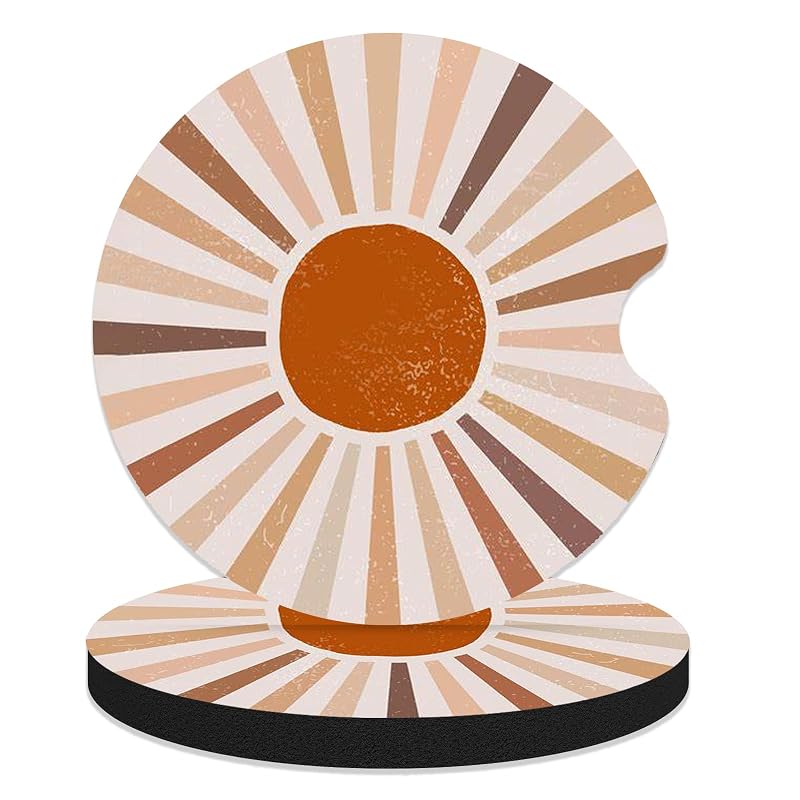 Porta-copos automotivo redondo de borracha com estampa Boho Aesthetic Sunset FJyuanqi, 2 unidades