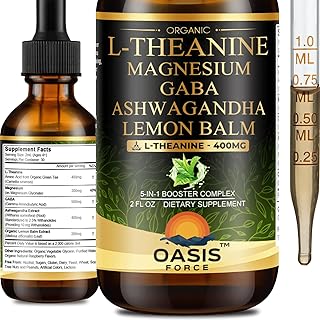 L Theanine 400mg Liquid Drops, L-Theanine Supplement for Adults & Kids with GABA, Magnesium & Ashwagandha, Natural Sleep, Focus & Relaxation Support, Vegan, Alcohol-Free, Non-GMO, 2 FL OZ
