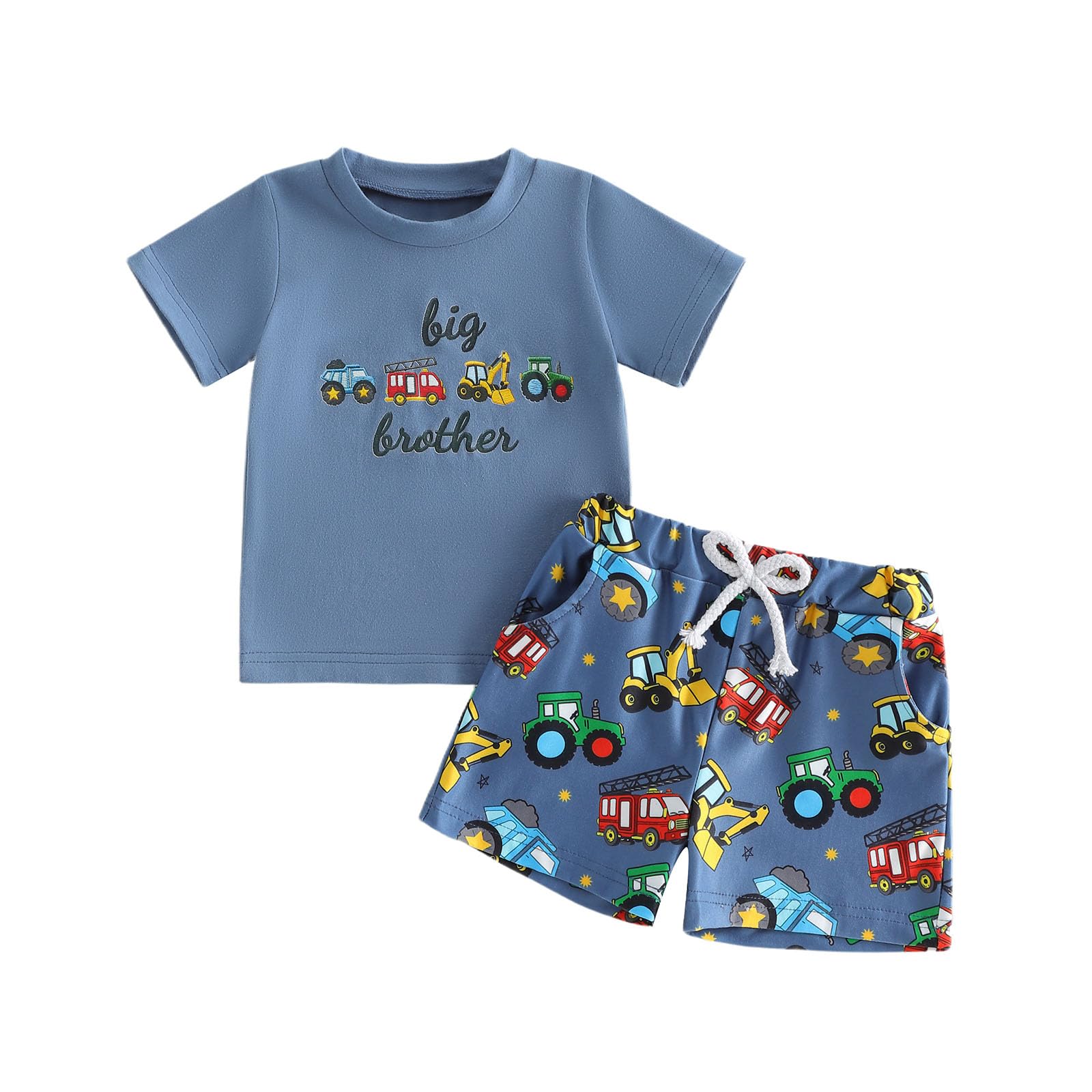 Carolilly Ensemble Vêtement Bébé Garçon Enfant Eté Tracteur 2 Pièces T-Shirt à Manches Courtes + Short Tenues Nouveau-né