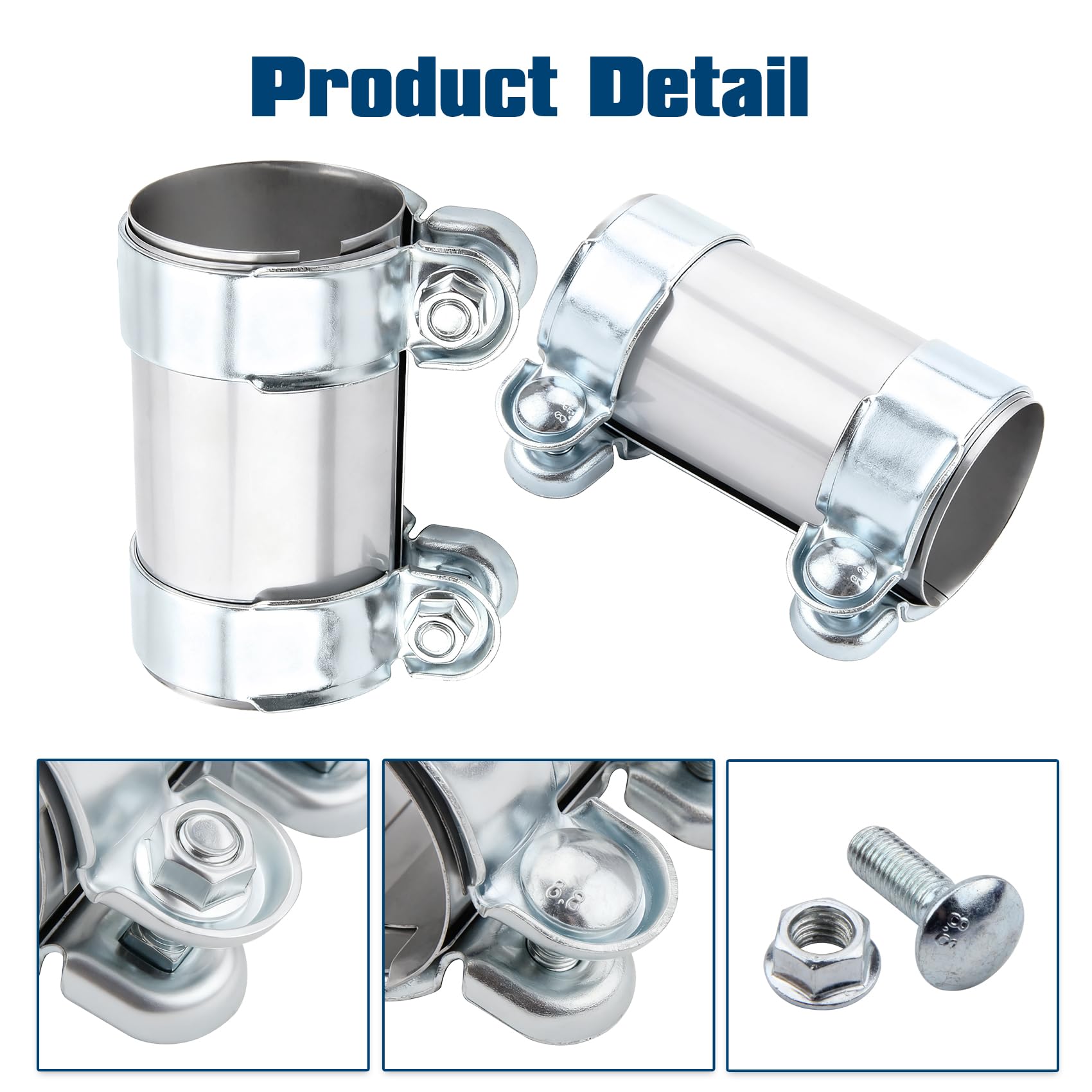 DOCAS 2 pezzi Ø 64 mm x 125 mm lunghezza Morsetto per tubo di scarico, morsetti di scarico con doppio morsetto inossidabile universale per auto (stile 2)