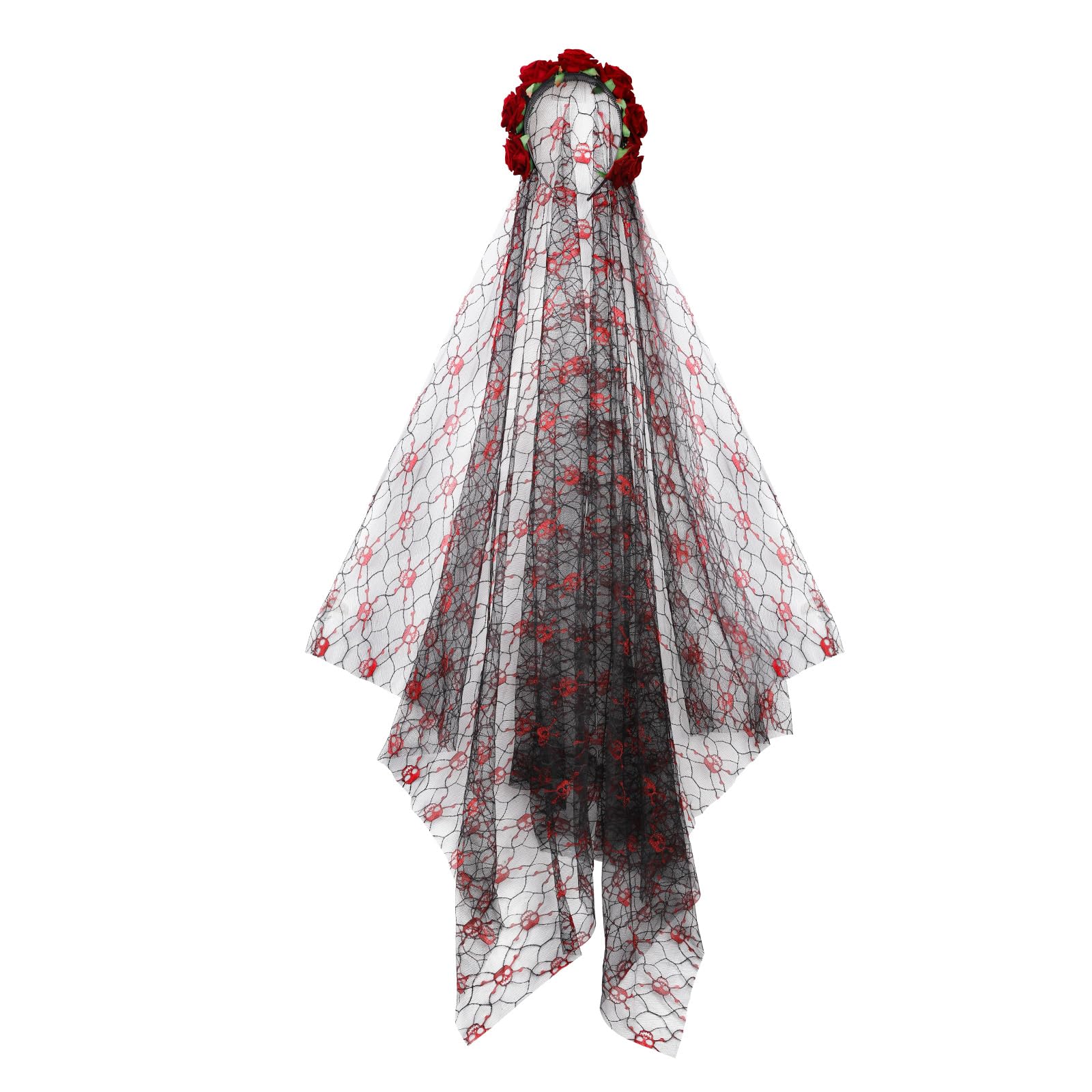 Mikovivi Rose Floral Crown Lace Veil, Halloween Decorative Headveil