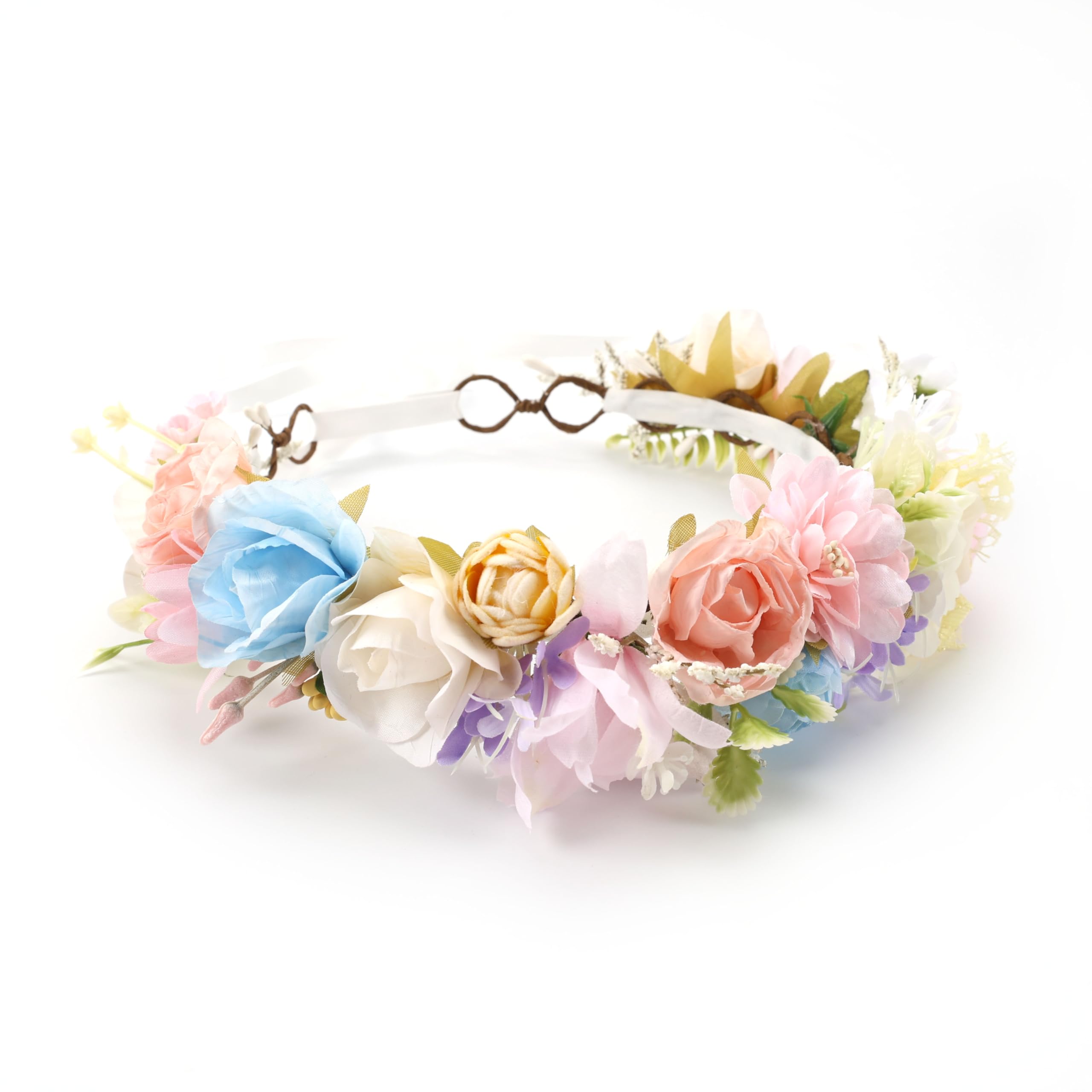 PoshMyra Flower Crown Spring Floral Headpiece Easter Bunny Pink Purple Yellow Headband Boho Hair Accessories Birthday Photo Prop