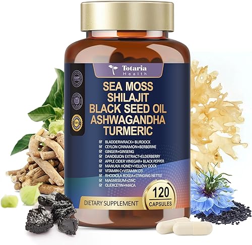 Miniatura 7 de Suplemento de aceite de semillas negras de musgo marino 25 en 1, suplemento de shilajit de jengibre Ashwagandha, cápsulas de musgo marino Pro con