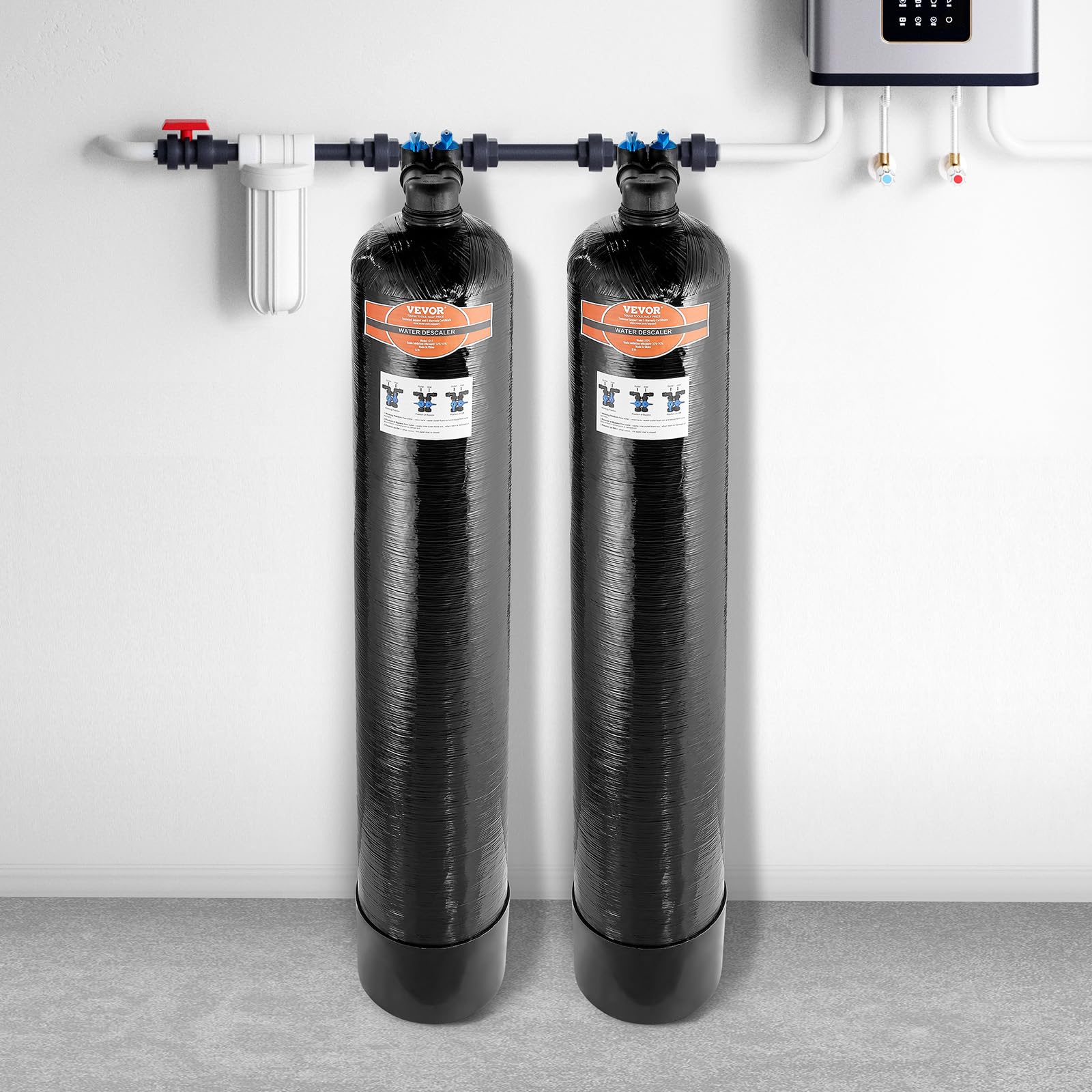 VEVOR Addolcitore Acqua Senza Sale Uso Domestico 5-8 Persone, Sistema di Disincrostazione dell'Acqua di Città, Scaler da 42000 Tonnellate, BSPT da 1" e BSPT da 3/4", per Tutti i Tipi di Tubazioni