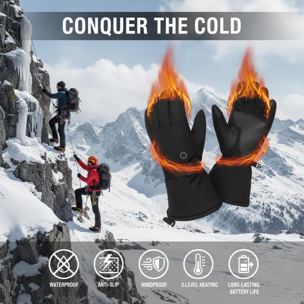 Rechargeable Heated Gloves for Men Women, 7.4V Waterproof Touchscreen Electric Ski Gloves with 3-8 Hours Heating for Winter Outdoor Work, Skiing, Hunting, Hiking, Camping, Riding, Fishing - Image 7