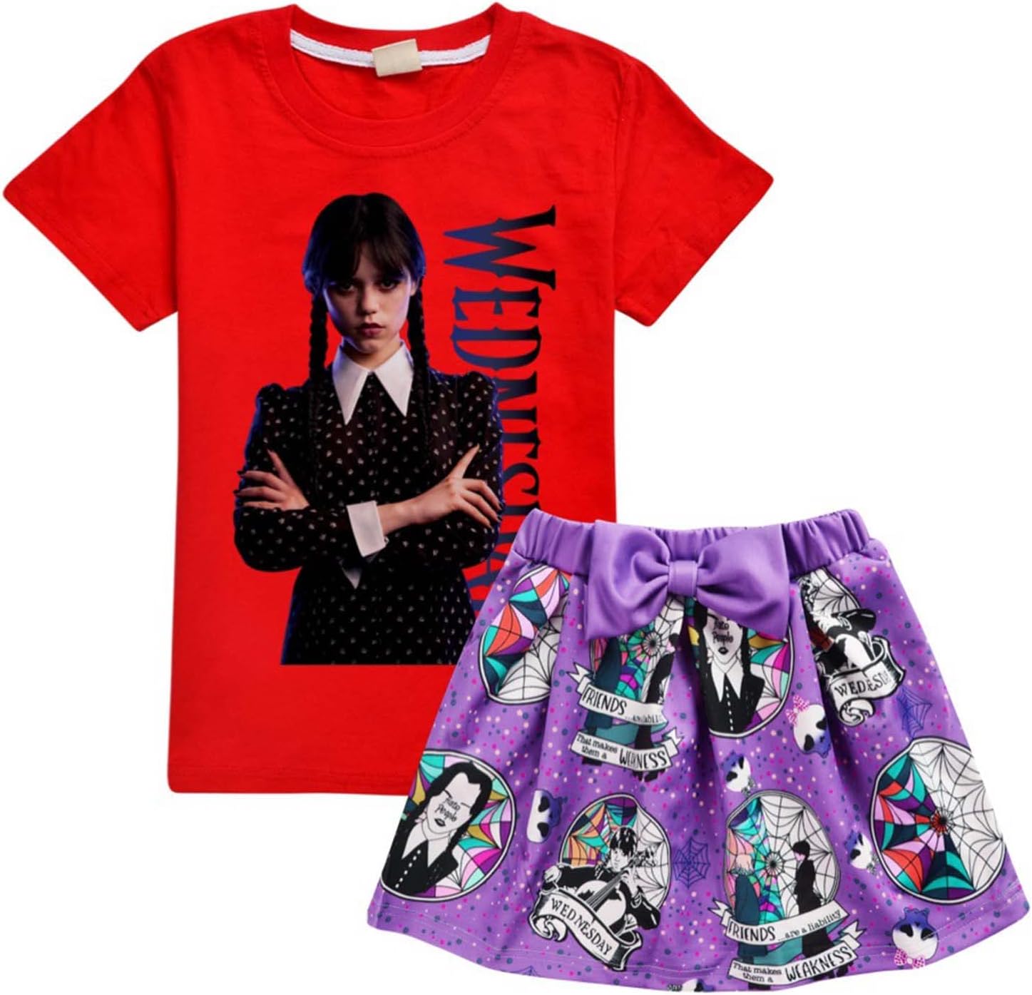 Wednesday Addams T-shirt Enfant Manches Courtes Coton Impression De Dessin Animé Noir