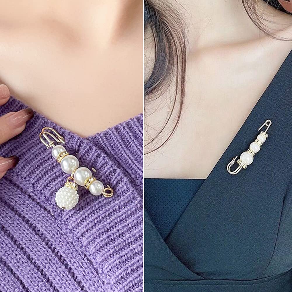 Broche de Perlas 4 Piezas Broche de Mujer Imitación Imperdibles para Suéteres Camisas