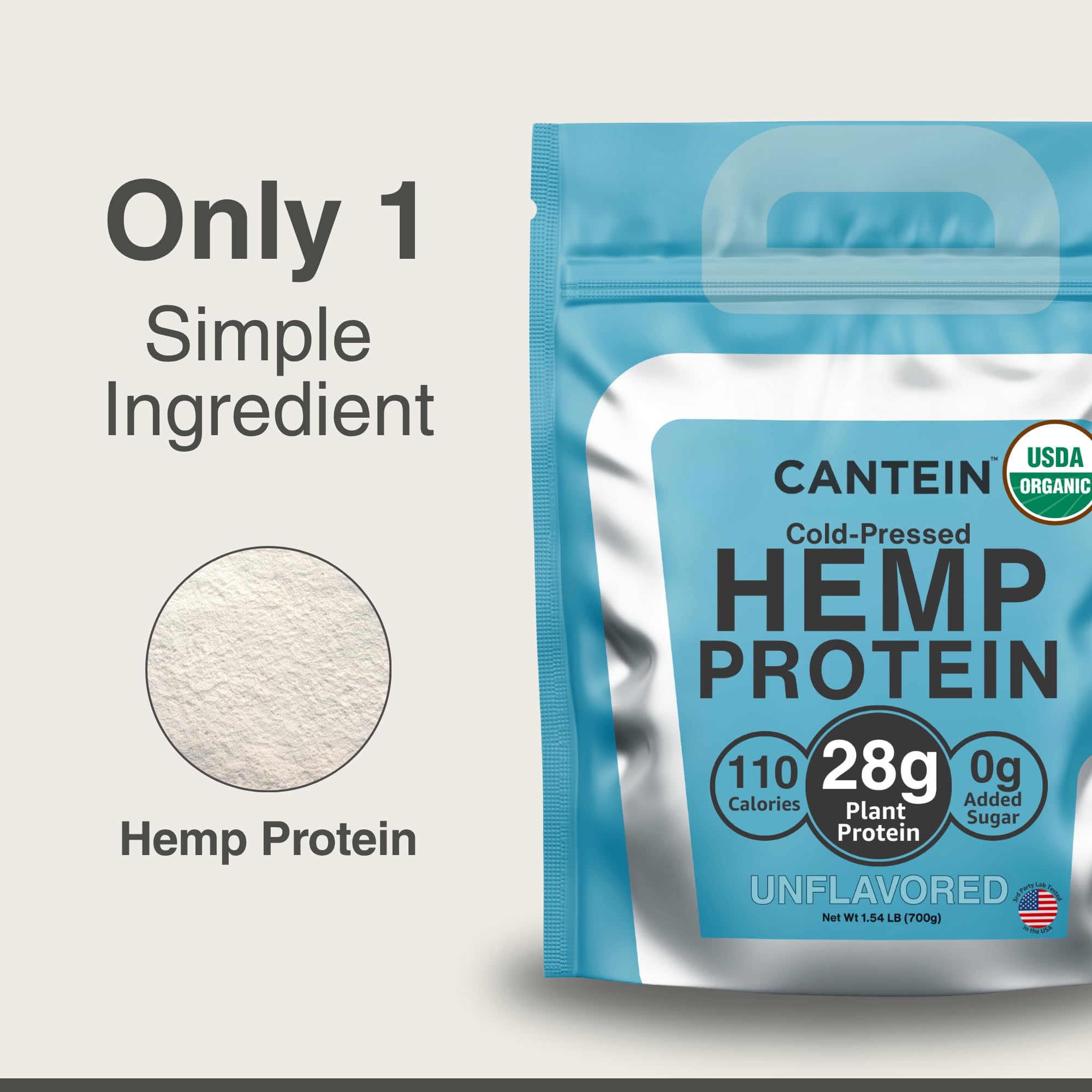 Organic Hemp Protein Powder, Plant Based and Vegan Protein Shake, Lactose and Dairy Free, Gluten Free, Clean and Natural- Unflavored (20 Servings)