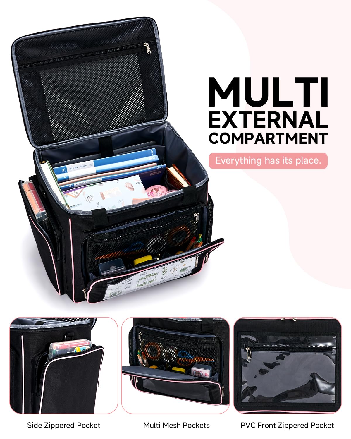 Amythe Sac à roulettes pour Professeur à 5 Roues, Sac de Rangement Trolley pour Ordinateur Portable 15.6" pour Travail Bureau, Noir