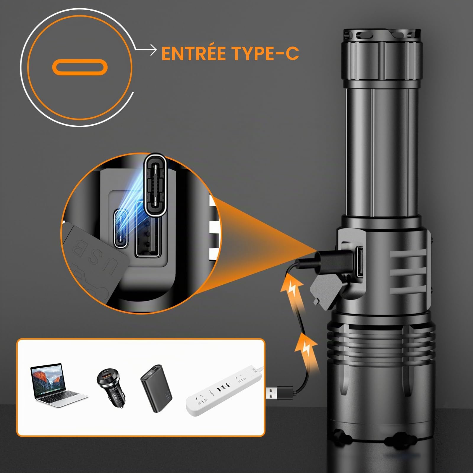 Relybo Lampe Torche Led Ultra Puissante, 1000000 Lumens Lampe De Poche Led Ultra Puissante, 9 Modes & Éclairage Latéral Cob, Lampe Torche Rechargeable Usb, Lampe Tactique Pour Camping Urgence