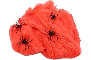 Spider Web Halloween Decoration with 4 Spiders and Bugs (Orange Spider Web)