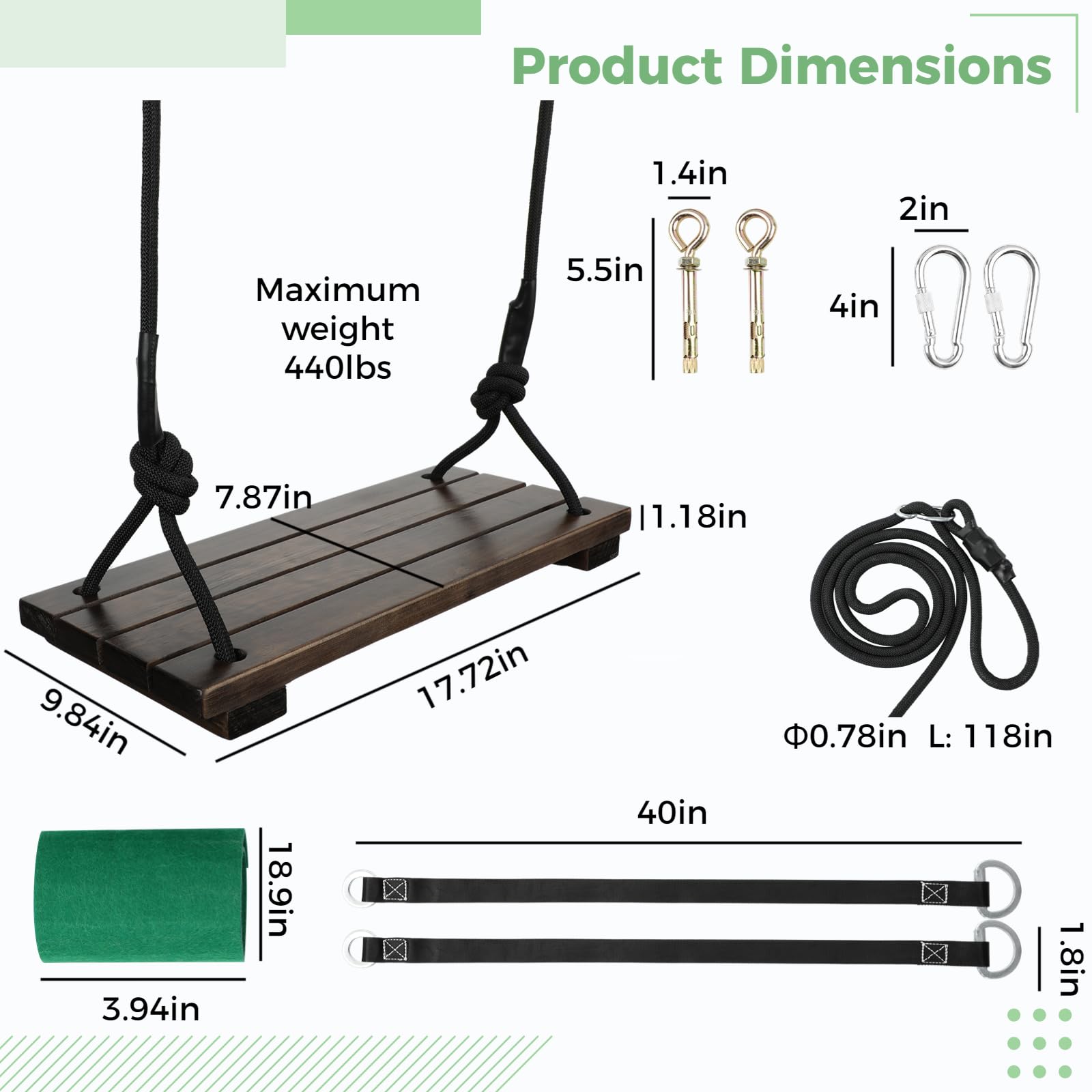 Wooden Swing Seat, 17.72