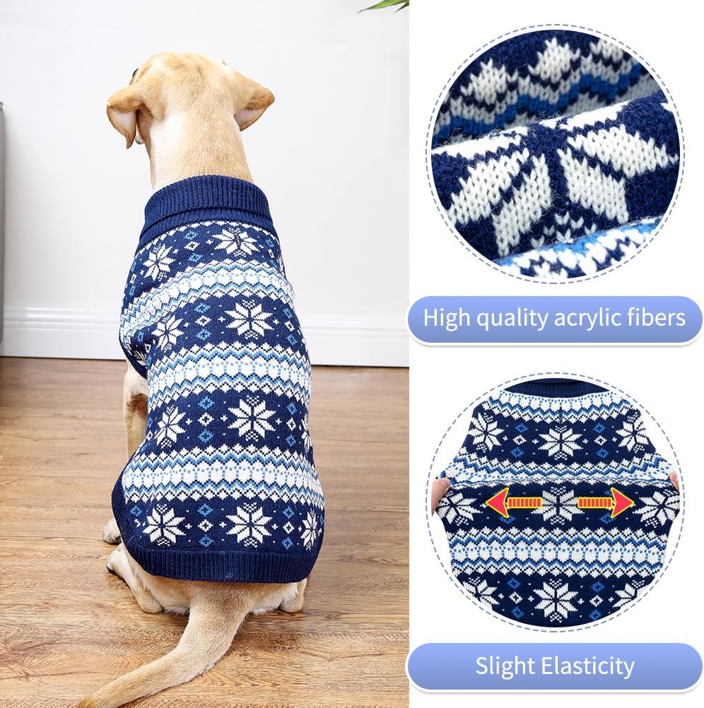 KOOLTAIL Cable Knit Dog Sweater Turtleneck, Cold Weather Pullover Classic Knitwear, Snowflake Pattern Thick Warm Winter Pet Clothes, Dog Christmas Sweater for Small Medium Large Dogs Cats, Navy Blue L - Image 4