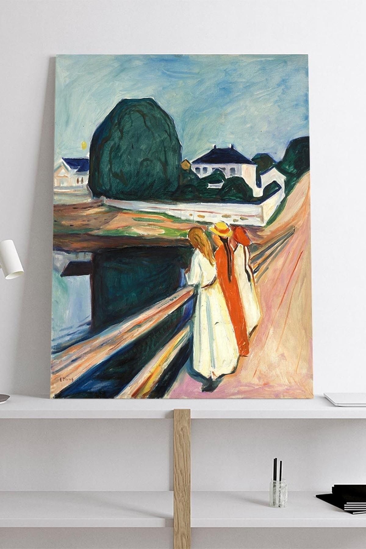 Postermanya (pster19014) The Girls On The Bridge - Edvard Munch Sanatsal Kanvas Tablo 30 x 40