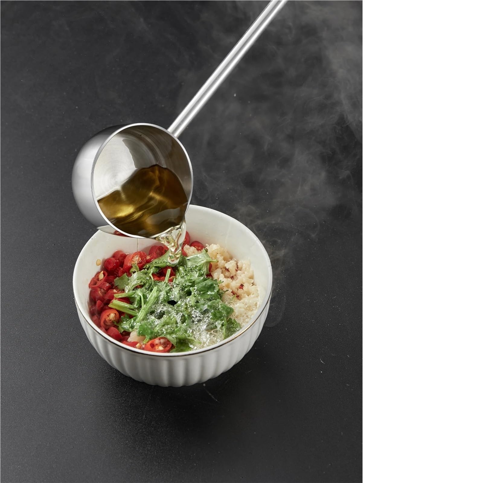 Cucchiaio Cucina Olio for condimenti multifunzionale in acciaio inossidabile con cucchiaio for salsa a manico lungo for la cottura in cucina(B Style L)