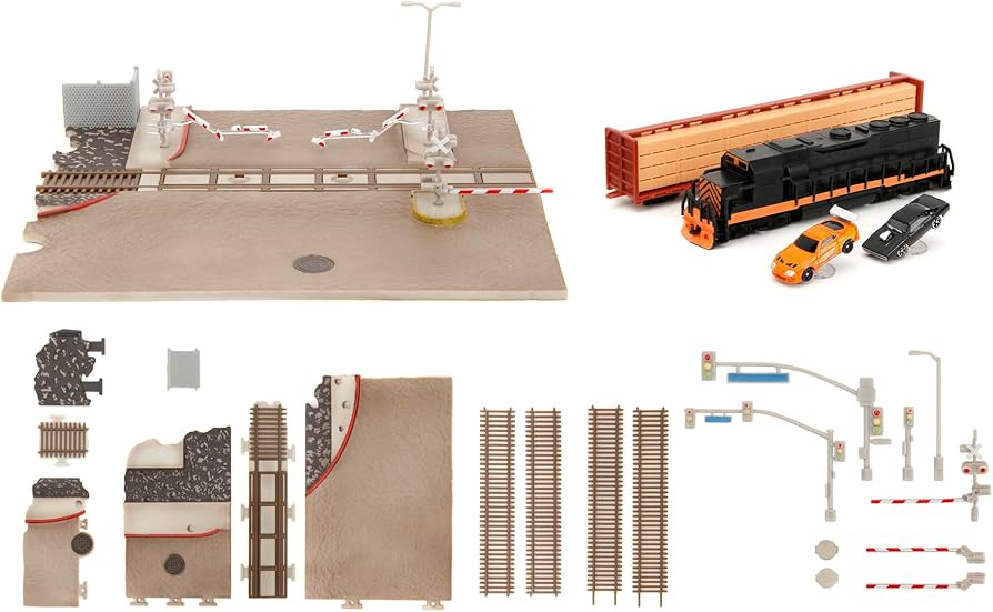 JADA Fast & Furious Final Race Train Nano Scene y 2 autos fundidos