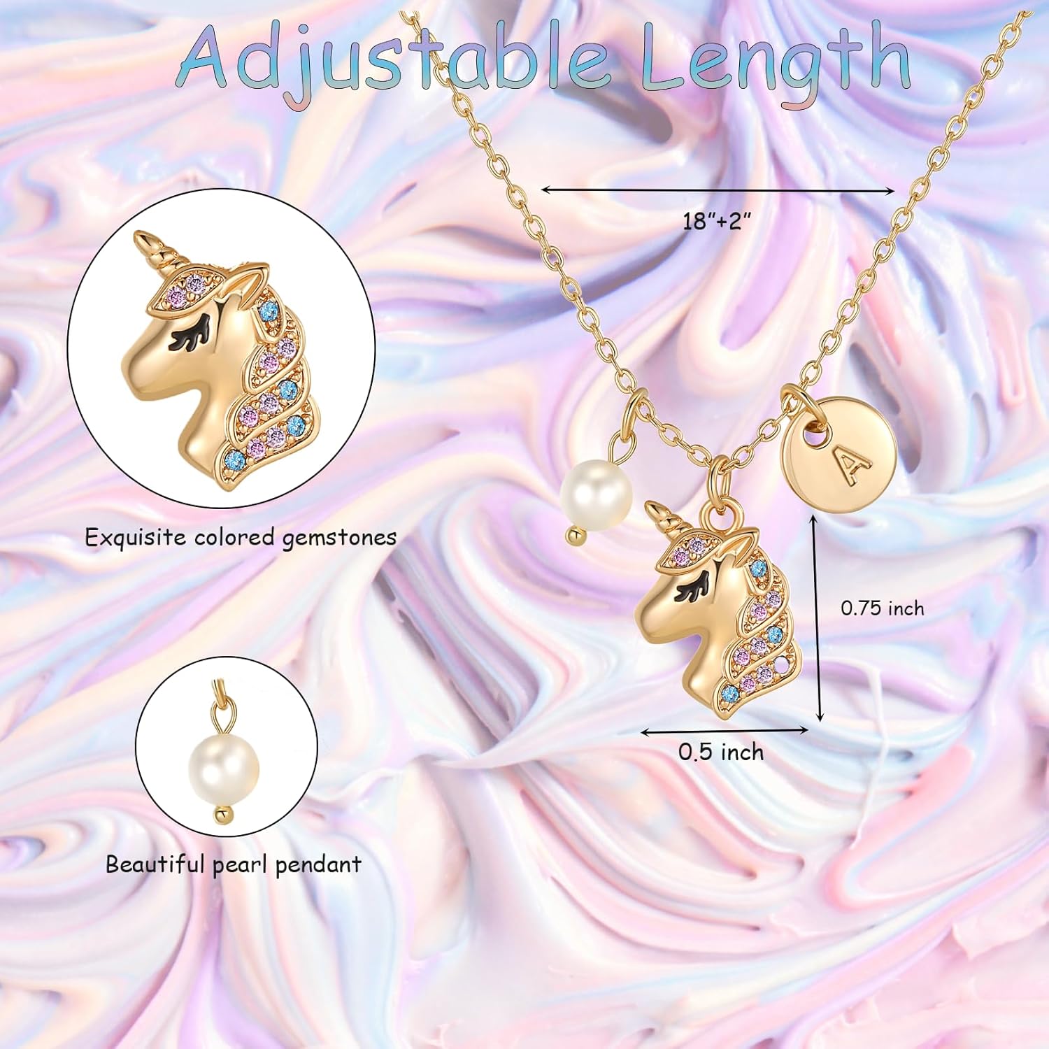 Unicorn Necklace Gifts for Girls.14K Gold Plated Pendant Unicorn Jewelry A-Z Initial Pearl Necklace Birthday Gifts for Little Girl Kids - Image 3