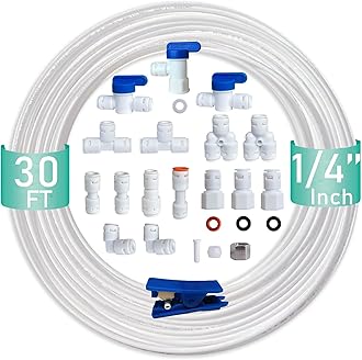 ESHIONG NSF Certified 1/4" O.D. Push to Connect Fittings for RO (Reverse Osmosis) Water Filter（ Fridge Installation Kits）20 pcs+30 feet 1/4" Water tubing.