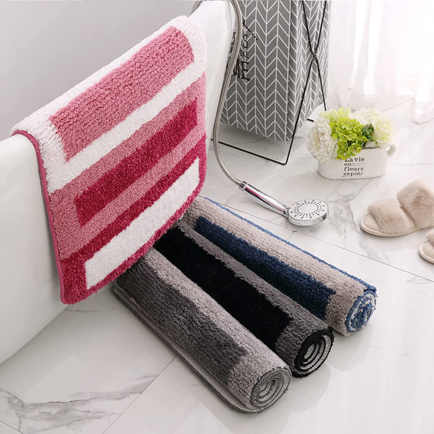 ZLZNX Badematten Mikrofaser rutschfeste Weiche Saugfähige Teppiche Maschinenwaschbare Badeteppiche für Badezimmer Familientoilette Küche,0,50X80CM