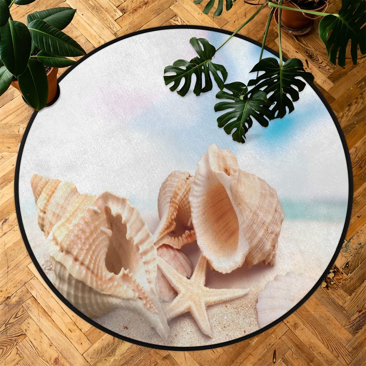 TropicalLife Muszla rozgwiazda plaża okrągły dywanik 160 cm muszla koło dywaniki do pokoju domu wewnątrz antypoślizgowa podłoga wewnętrzna duża mata dywan