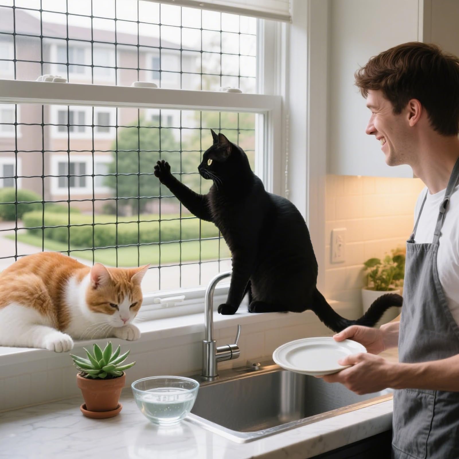 Katzennetz Balkon - Outdoor Sicherheitsnetz für Katzen | Balkonschutz für Garten, Wohnung, Fenster & Terrasse - Einfache Installation, Haustierfreundlich