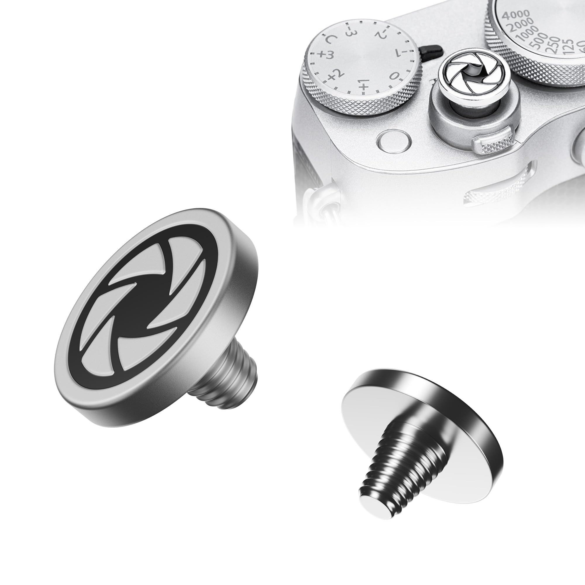 Camera Soft Release Button, Shutter Button for Fuji Fujifilm X-M5 X-T5 X-T4 X-T50 X-T30 III II X00VI X100V X-E5 X-E4 X Half Leica Q3 M10 Sony RX10 IV RX10 III Nikon Zf Df, Silver Aperture Pattern