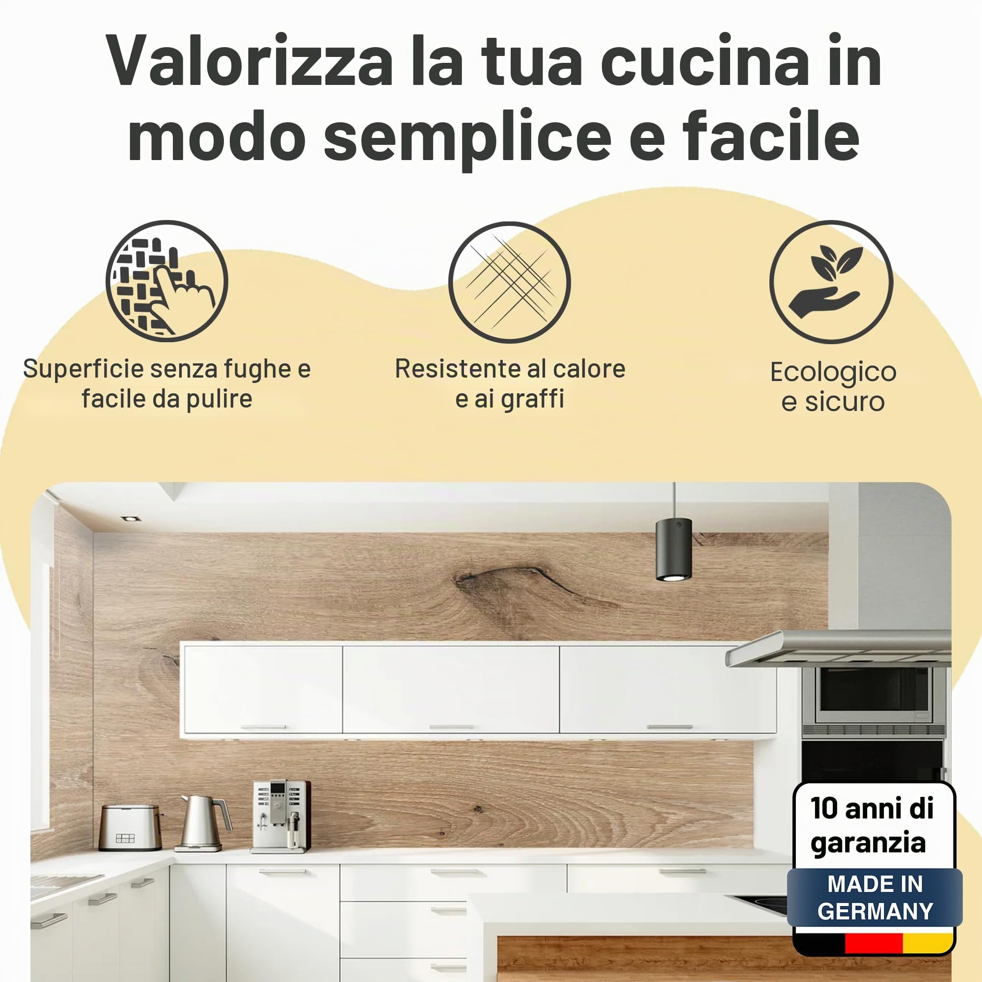 WALLando Pannello posteriore della cucina di alta qualità, dimensioni personalizzate – Rivestimento da parete in PVC facile da montare per la cucina – Paraspruzzi resistente al calore in pannelli di
