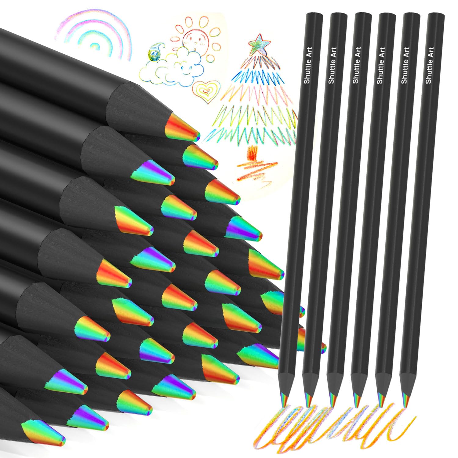 Shuttle Art 120 Stück Regenbogen-Bleistifte, 7 Farben in 1 Regenbogen-Buntstifte, vorgespitzte, bruchfeste schwarze Holzstifte für Erwachsene zum Malen, Zeichnen, Skizzieren