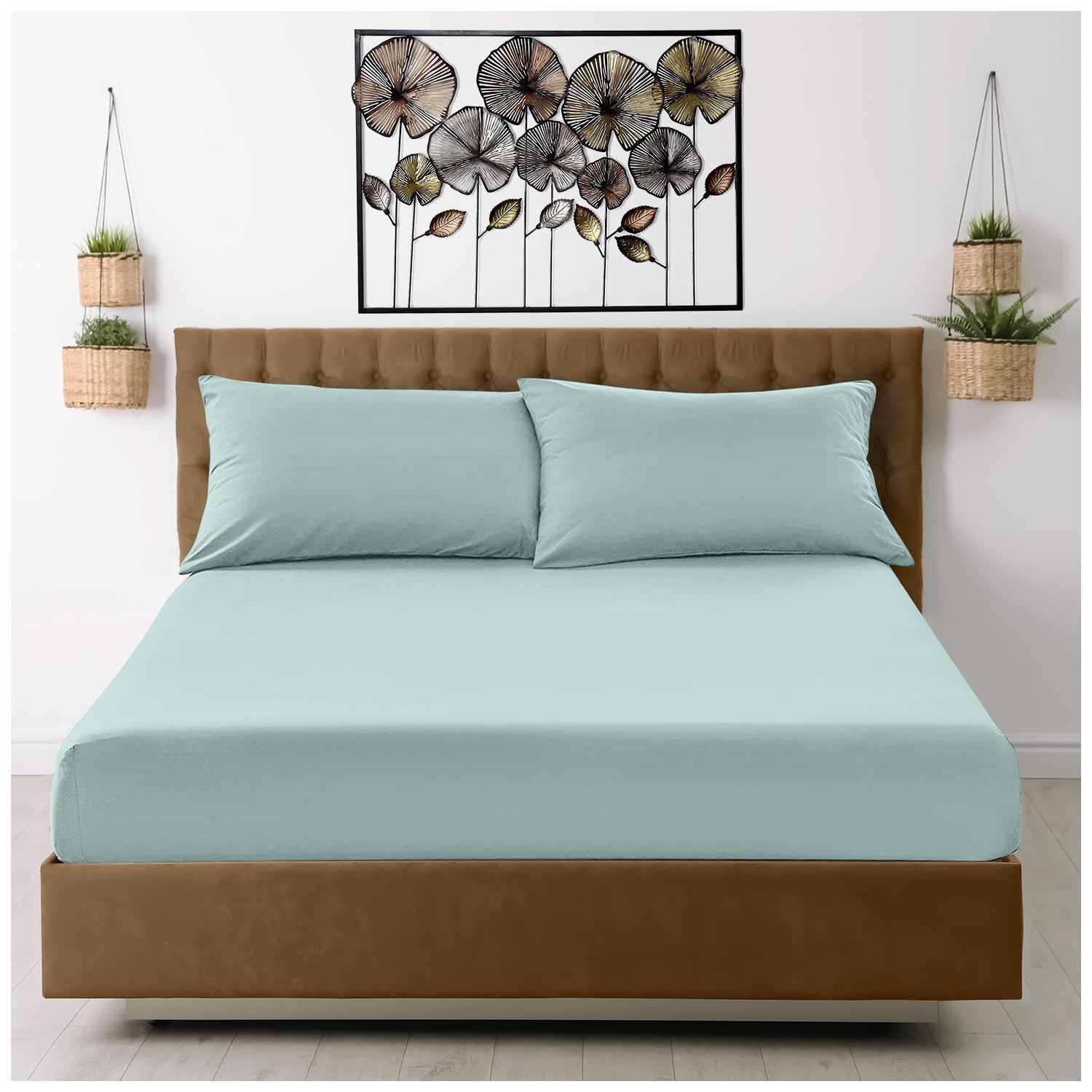 GC GAVENO CAVAILIA Fitted Sheet King Size (25cm) Deep Pocket - Microfiber Bed Sheets Duck Egg - Breathable, Fade & Wrinkle Resistant - Elasticated Corners - Mattress & Bottom Sheet (152x203cm)