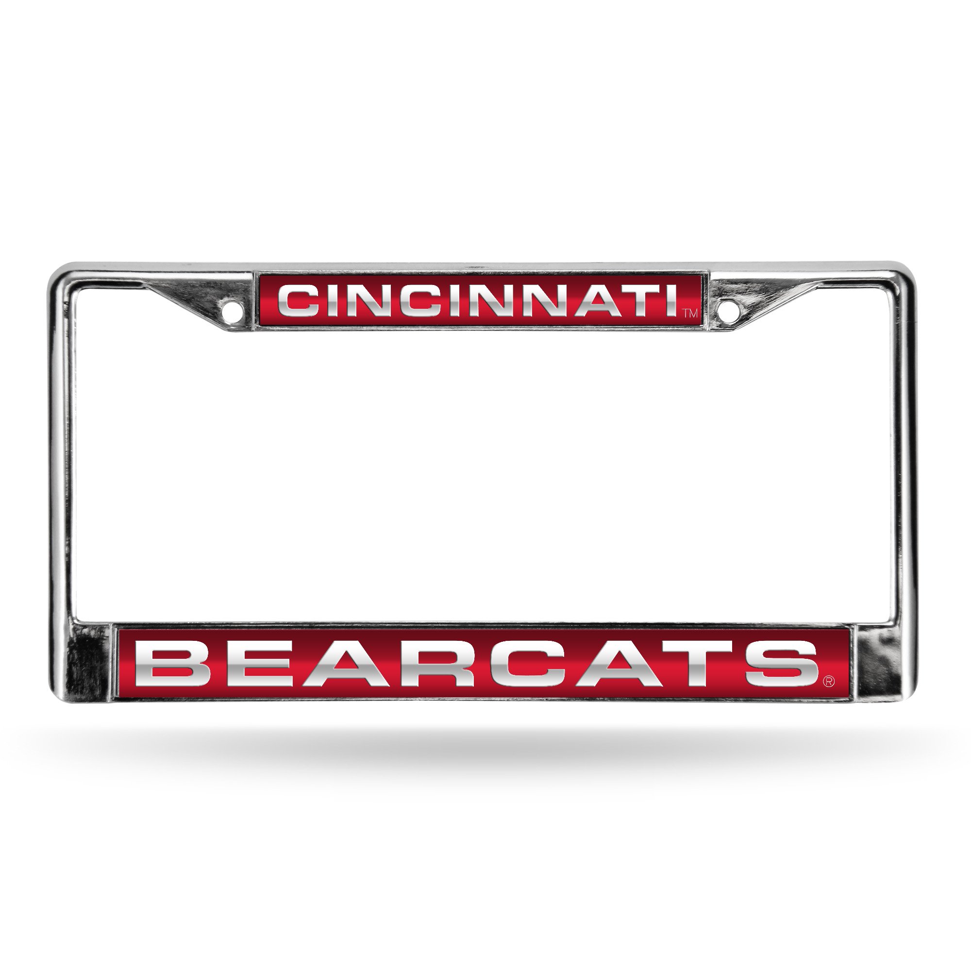 NCAA Rico Industries Laser Cut Inlaid Standard Chrome License Plate Frame, Cincinnati Bearcats Team Color, 6 x 12.25-inches