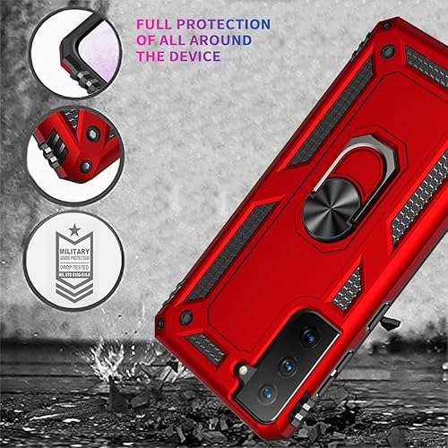 Miniatura 7 de Funda para Galaxy S21 Plus 5GS21+ SM-G996U con protector de pantalla de vidrio templado, grado militar magnético para Samsung Galaxy S21 Plus (rojo)