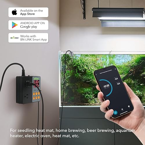 Vista 5 de BN-LINK Controlador de temperatura digital WiFi inteligente, refrigeración de calefacción, funciona con Alexa y Google Home. Para reptiles acuario