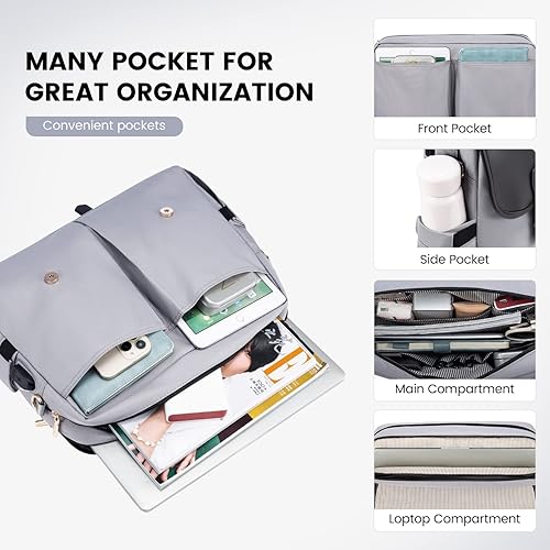 Miniatura 4 de LOVEVOOK Bolsa para laptop para mujer, 15.6 pulgadas, gran capacidad, maletín para computadora, bolsa de hombro para oficina, negocios, trabajo,