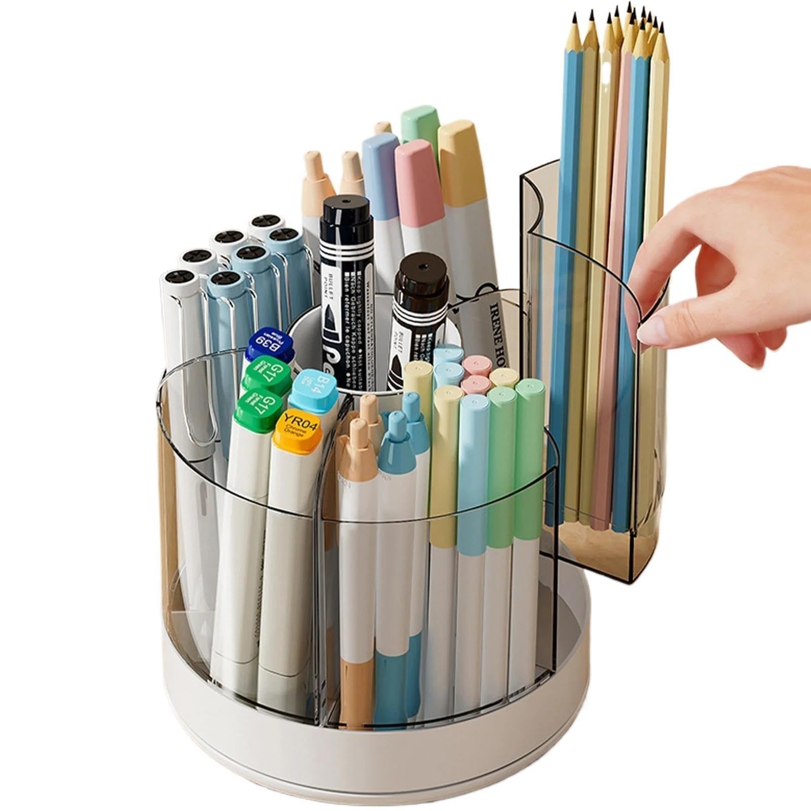 Organizer da Scrivania Rotante Organizer for matite rotante | Portaoggetti da tavolo rotondo con organizer for pennelli cosmetici a 6 scomparti(White)