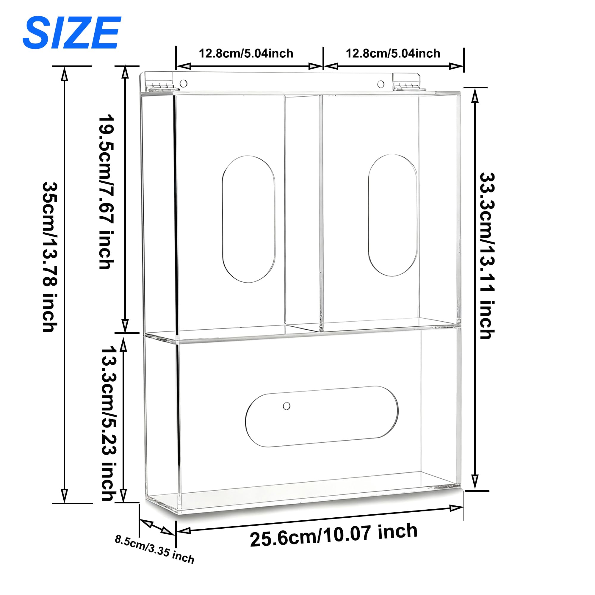 Dispenser per guanti usa e getta, a tre guanti, a rete per capelli, con coperchio per organizer da parete per alimenti, laboratorio, ufficio medico, trasparente