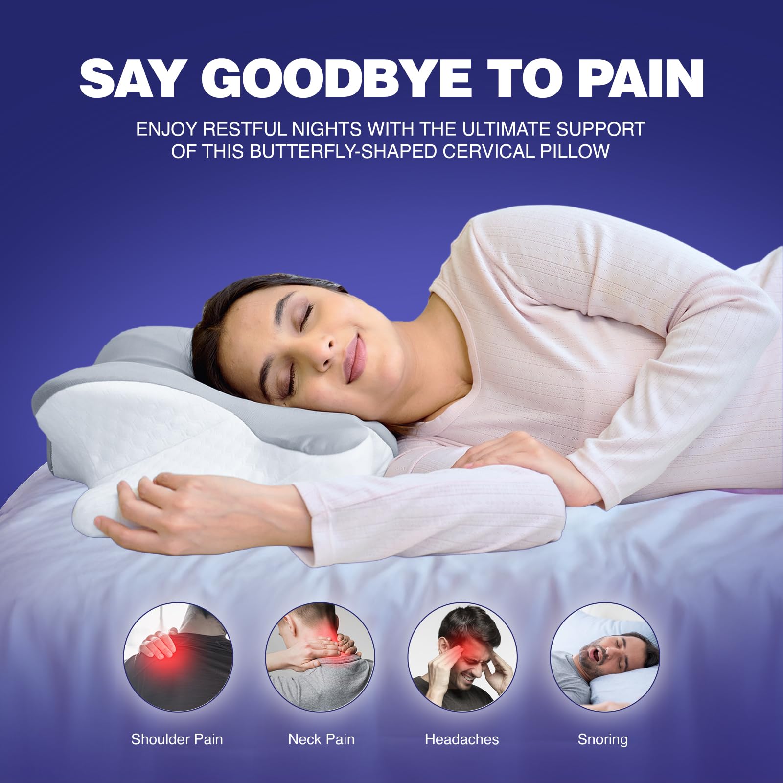 WELLGIVER Cervical Butterfly Pillow | Orthopedic Memory Foam for Neck & Shoulder Pain | Ergonomic Contour Design | Dual Height Support | Side Sleeper Pillow with Arm Rest - Pack of 1 — Amazon image 2