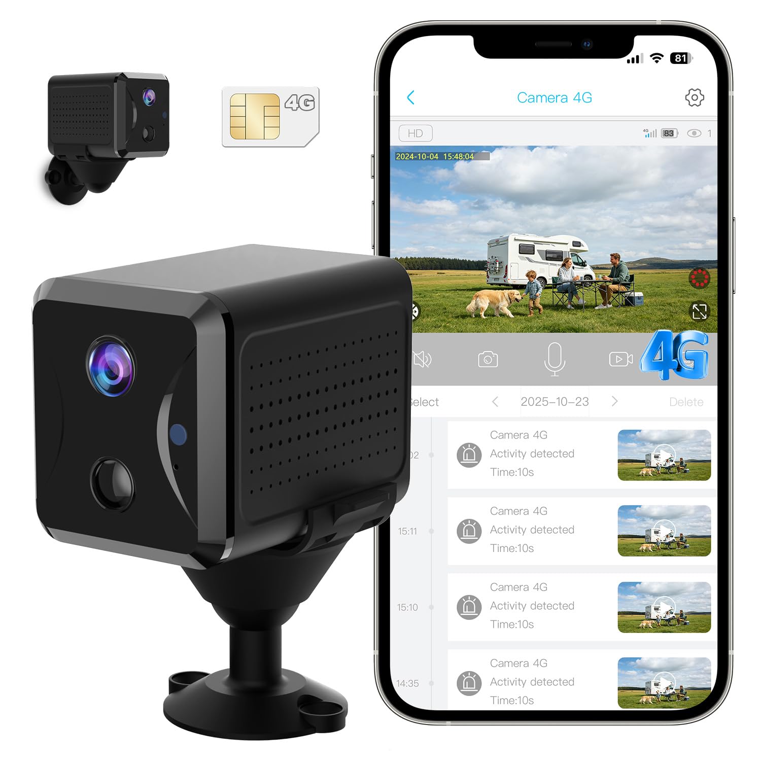 Bextgoo 4G LTE Camera de Surveillance sans Internet, 2K Camera Carte SIM