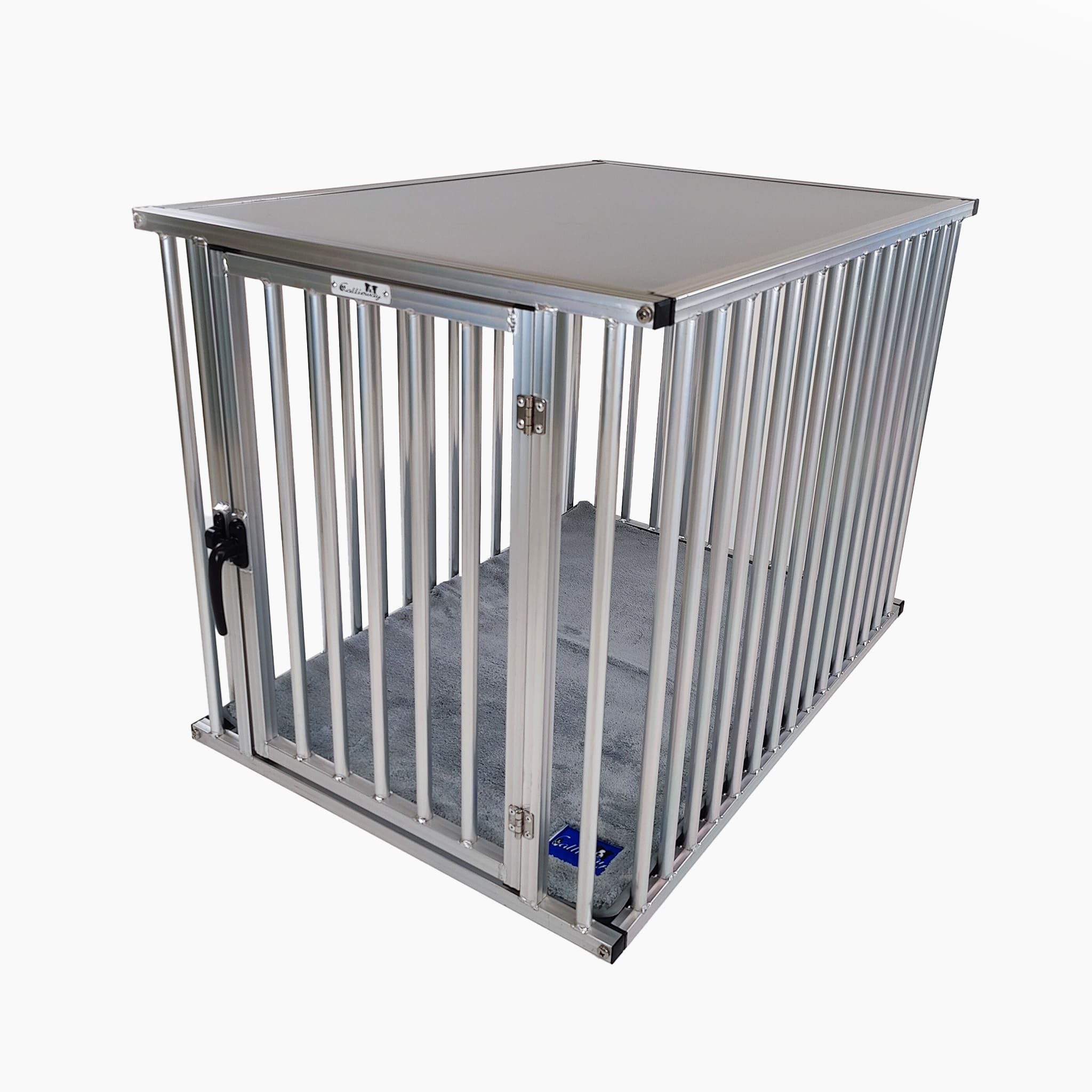 Callieway® Alu Dogbox (FIX) – Hundekäfig Aluminium für Büro & Zuhause, 1-türig; (XL: 95×66×70cm)