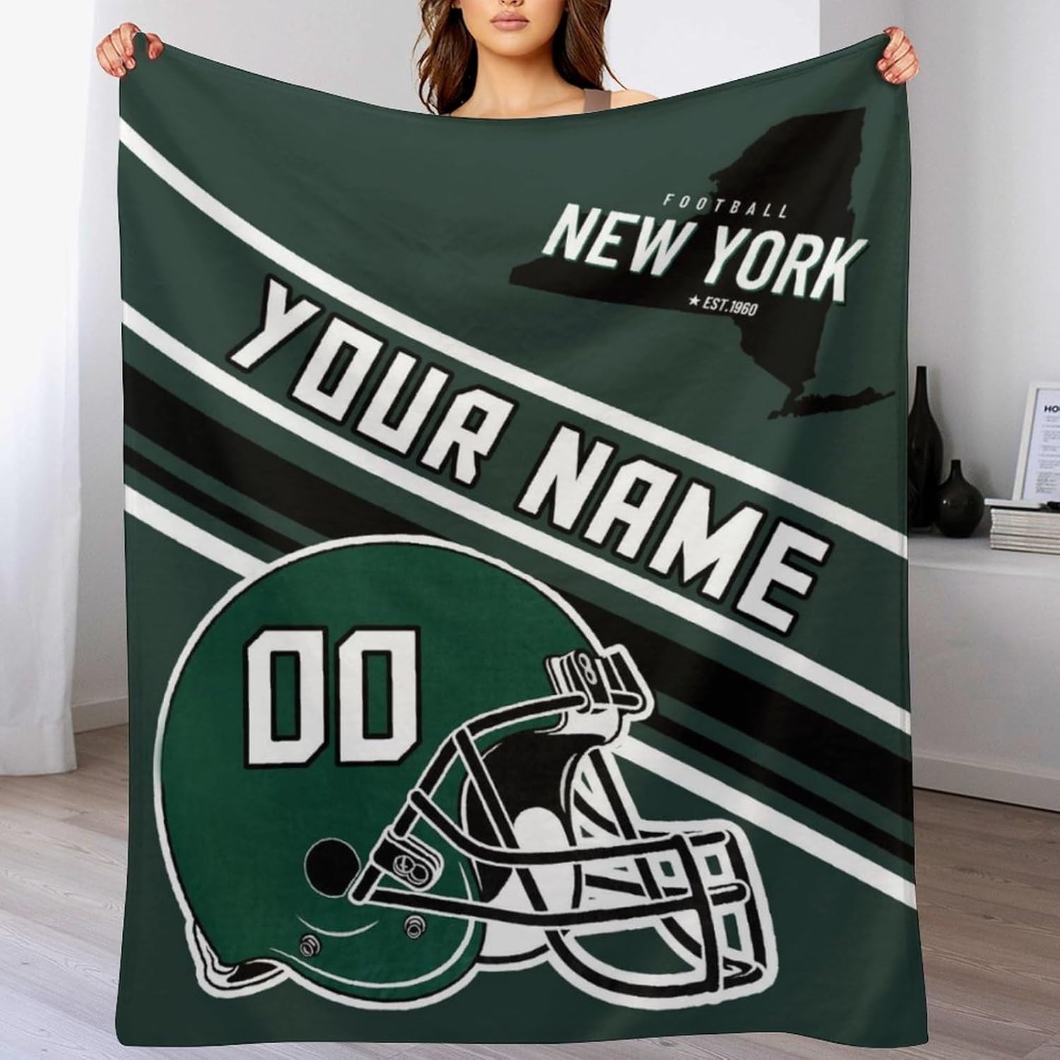 Personalized Football Throw Blanket Add Name and Number