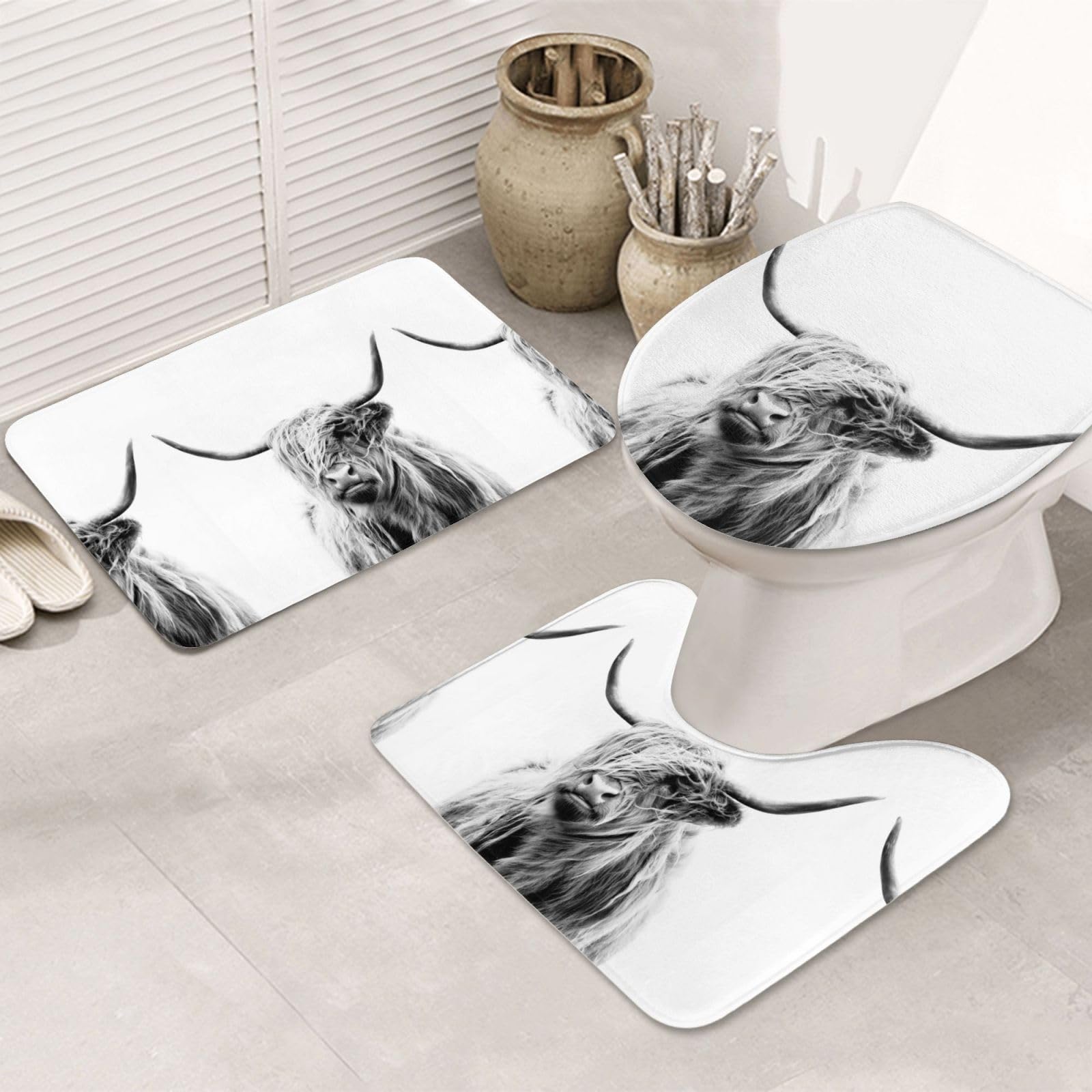 Tapis de bain absorbants vache des highlands pour sol sec lavable et ensemble 3 pièces