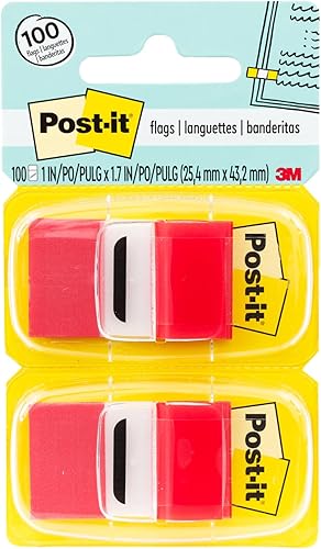Post-it Paquete económico de banderas, 50/dispensador, 12 dispensadores/paquete, 1 pulgada de ancho, rojo (680-RD12)