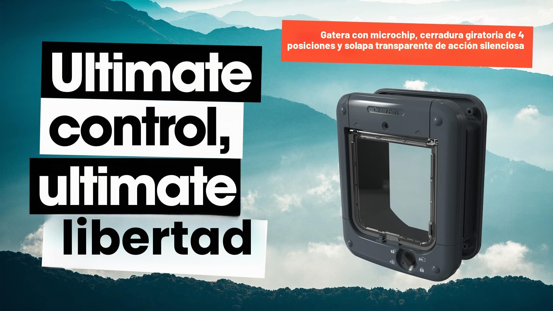 Cat Mate Puerta para Gatos controlada por Microchip (360) - para Gatos y Perros pequeños, hasta 30 Mascotas, para acristalamiento Simple/múltiple, UPVC, Paredes y Madera, Gris