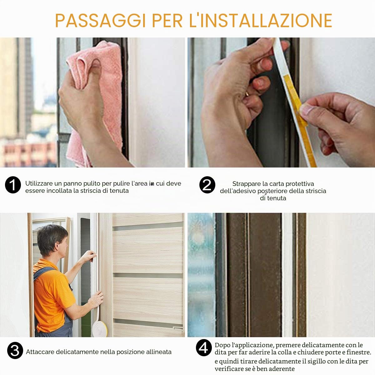 Guarnizione per Porte e Finestre Isolamento Striscia di Schiuma Nastro Paraspifferi Guarnizione Porta Finestra Isolante Anticollisione Gomma Striscia Sigillante Autoadesiva Profilo d Marrone