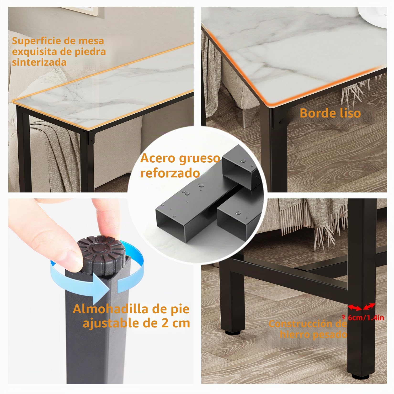 FATIVO Mesa de Bar Alta Mármol Rectangular: 120 x 40 x 105 cm Mesa Barra Comedor Barra Americana Cocina de Piedra Sinterizada para Cóctel Bistro Hogar Cafetería Tapas, Blanca Brillante (Blanco)