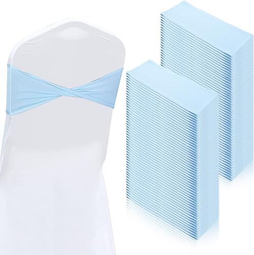 Lounsweer 100 bandas de elastano para sillas sin hebilla, para baby shower, banda de lazo liso azul claro, lazo azul elástico para silla, bandas