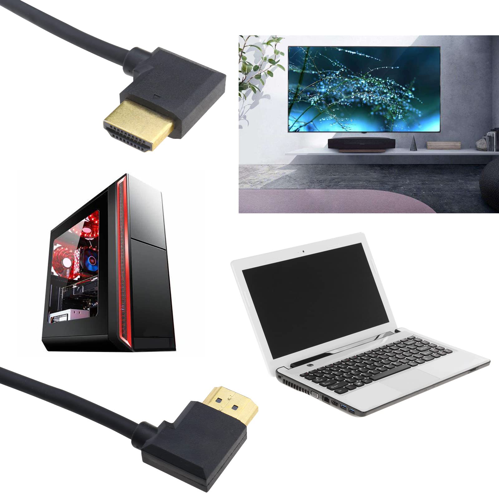 ECSiNG HDMI Cable Gold Plated High Speed 90 Degree Left to Right Angle HDMI Male Adapter Extension Cable for High-Definition TV Blu-Ray Player Projector - Image 3