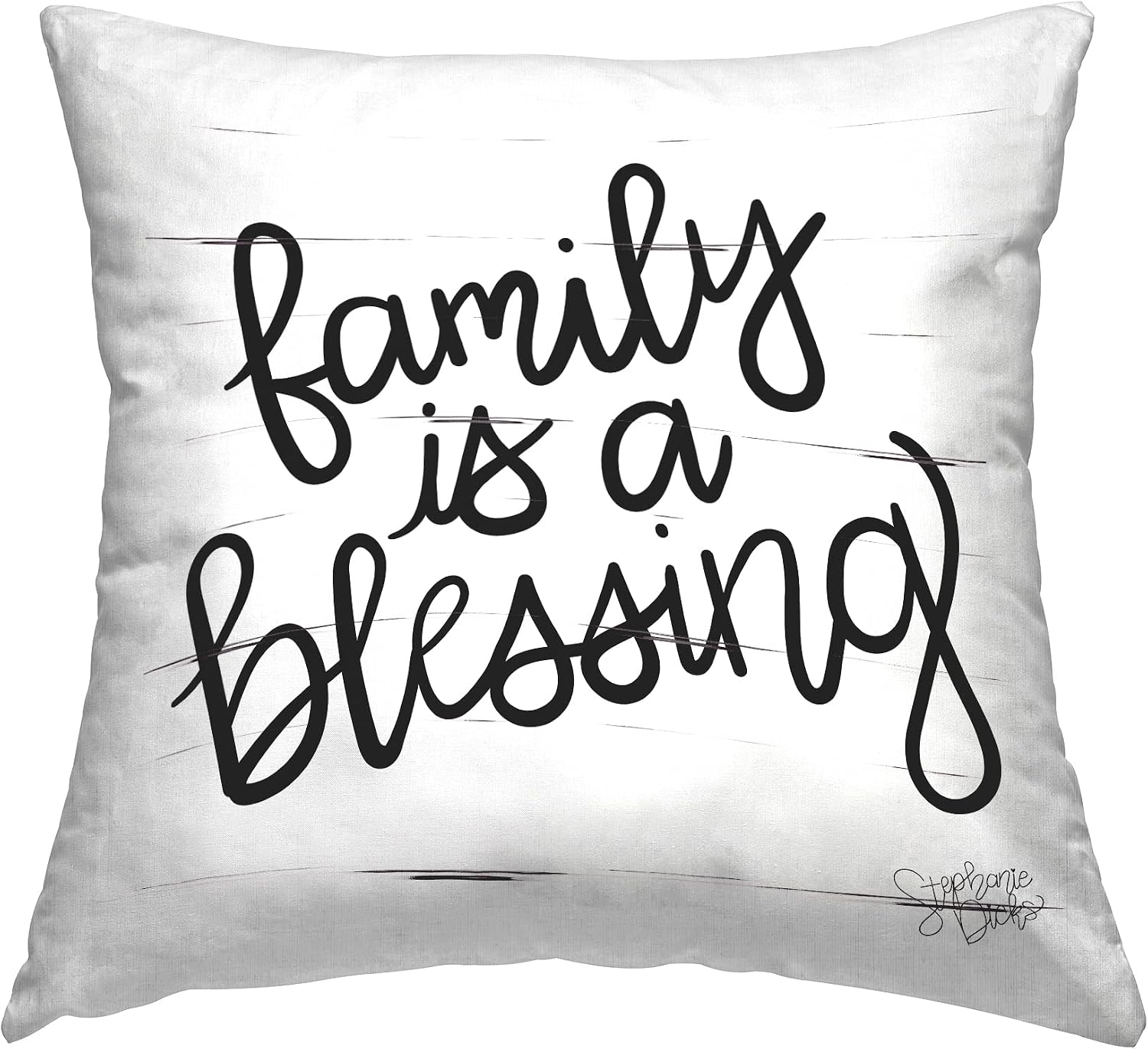 Stupell Industries Family is Blessing Rustic Minimal Calligraphy Sign Design by Stephanie Dicks Pillow, 18 x 18, White