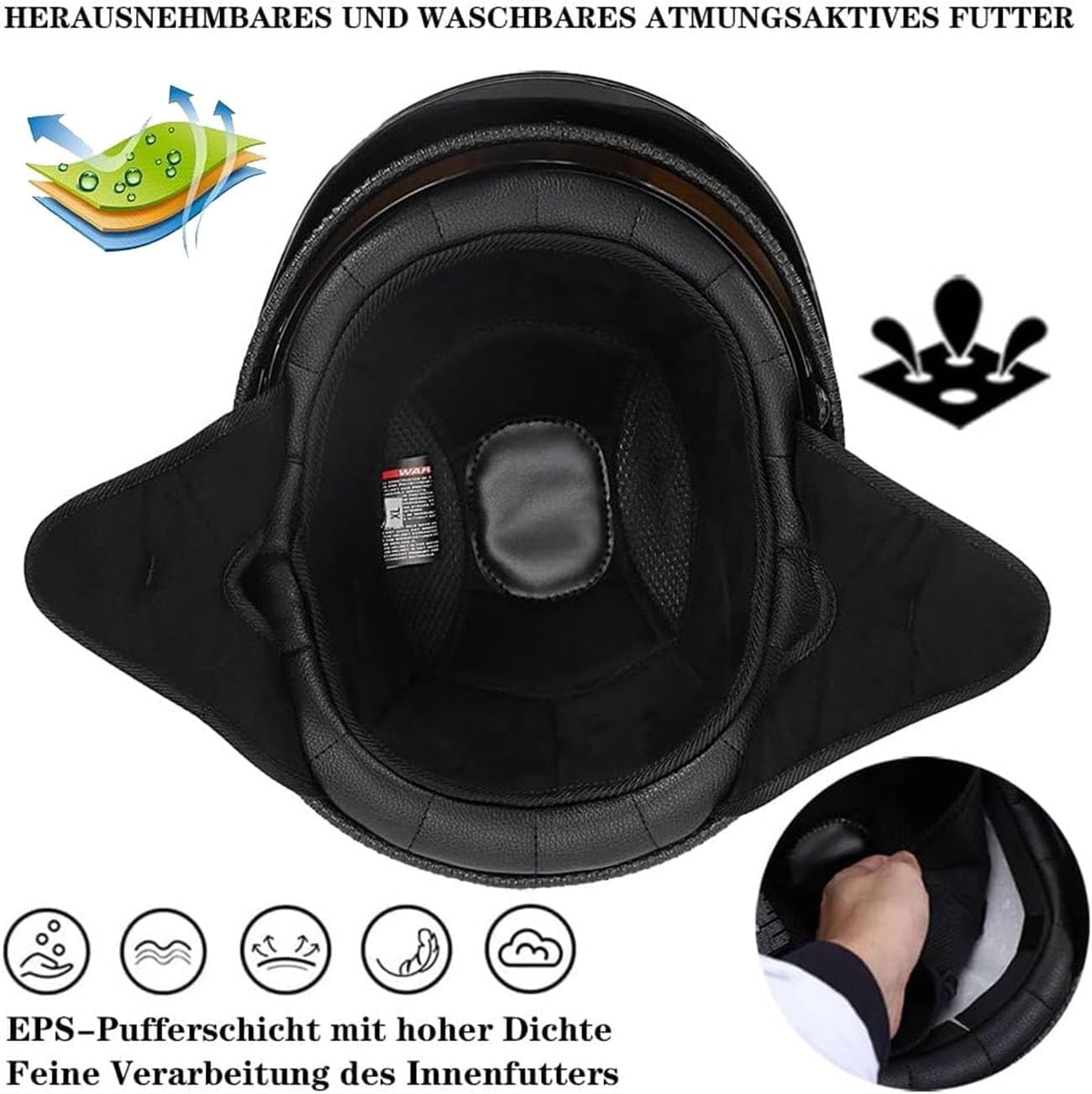 Halbschalenhelm Mit ECE Zulassungiber Brain-Cap Halbschale Jethelm Rollerhelm Scooter-Helm Retro Half Helm mit Built-in Visier für Cruiser Chopper Biker Moped DOT/ECE-Zulassung