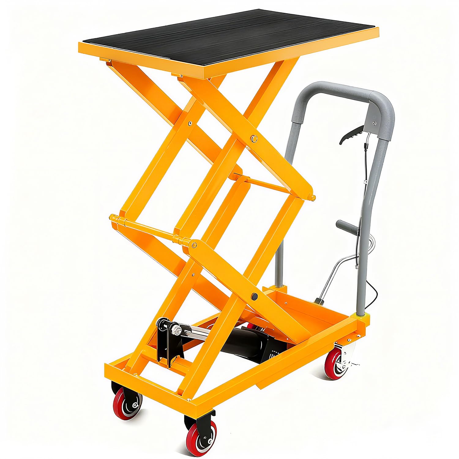 GarveeTech Hydraulic Lift Table Cart, 330Lbs Load Capacity 50 Inch Lifting Height, Manual Double Scissor Lift Table with Non-Slip Pad and 4 Wheels,Hydraulic Scissor Cart (330lbs - Double - Yellow)
